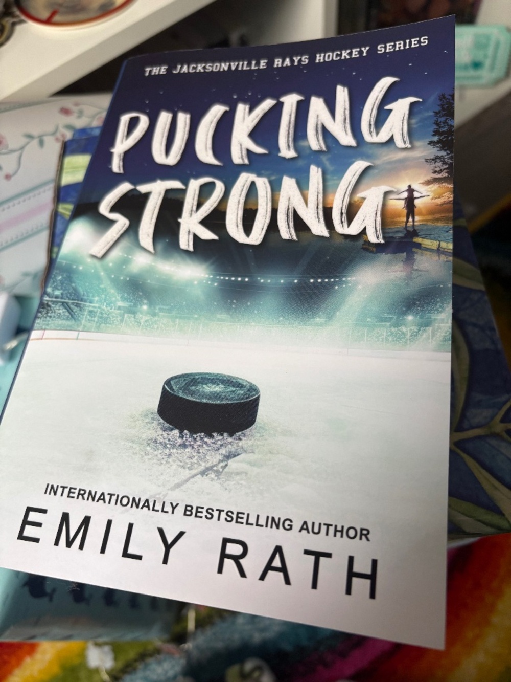 Pucking Strong hockey romance novel signed sparkly cover Emily Rath
